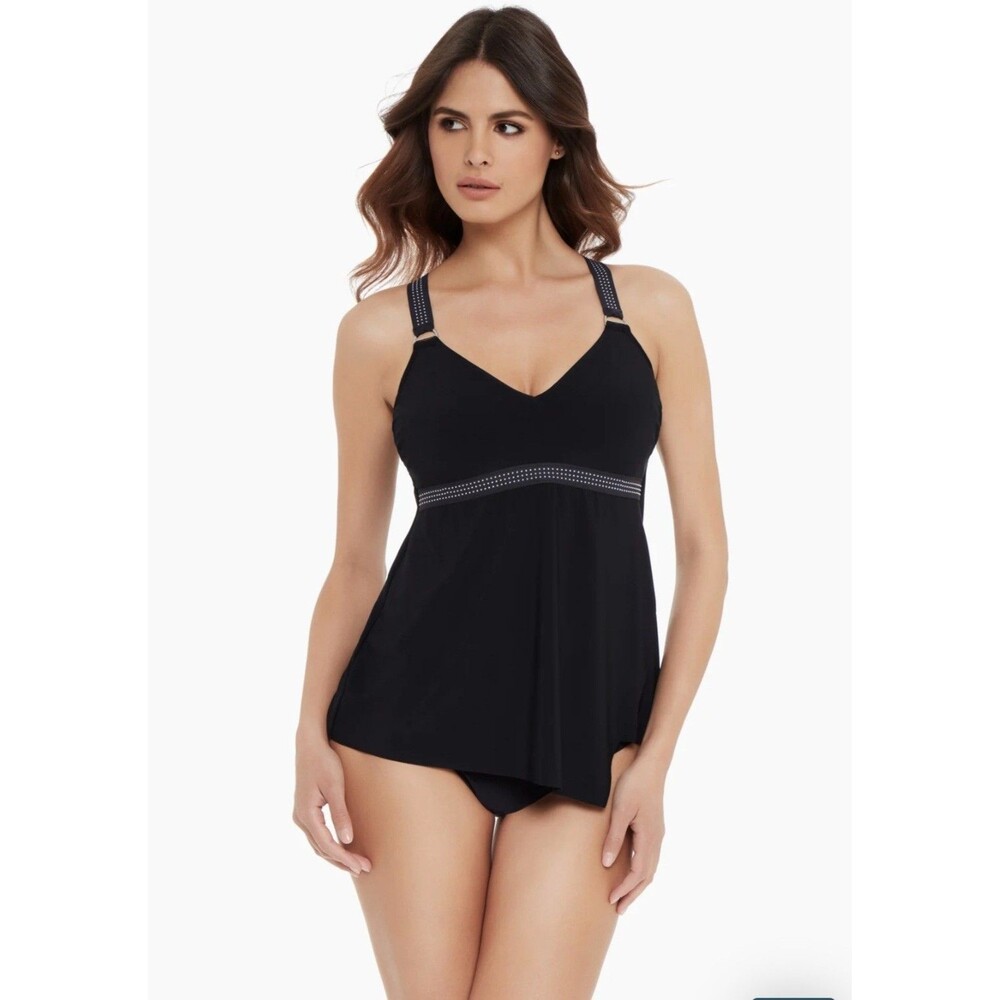 Magicsuit Sz 14 Carly Tankini Top Black Racerback Underwire Tummy Control NWT